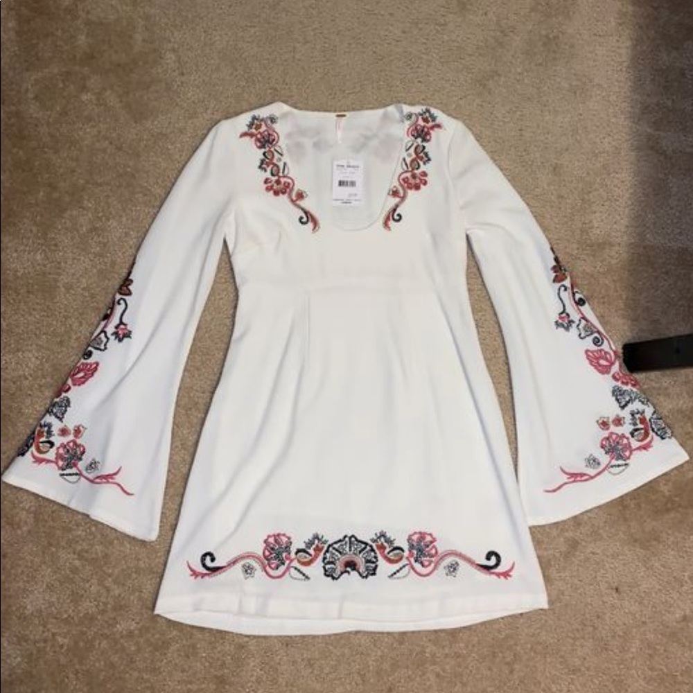Free People Bell Sleeve Embroidered Dress